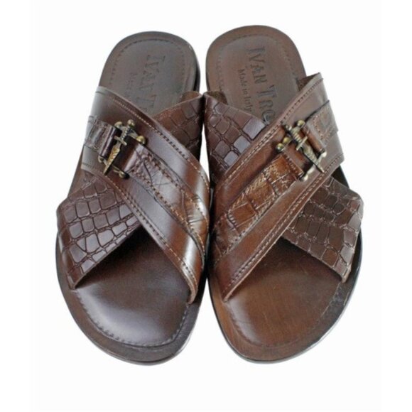 Elhadji Brown Italian Mens Leather Sandals Shoes main image 3
